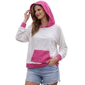 SHUG Womens 100% Silk Raglan Sheer Hoodie S White Pink Luxury Soft Girl Summer